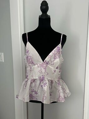LoveShackFancy White Tank with Lavender Floral Print